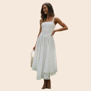 Commense White Strapless Midi Dress Size Medium